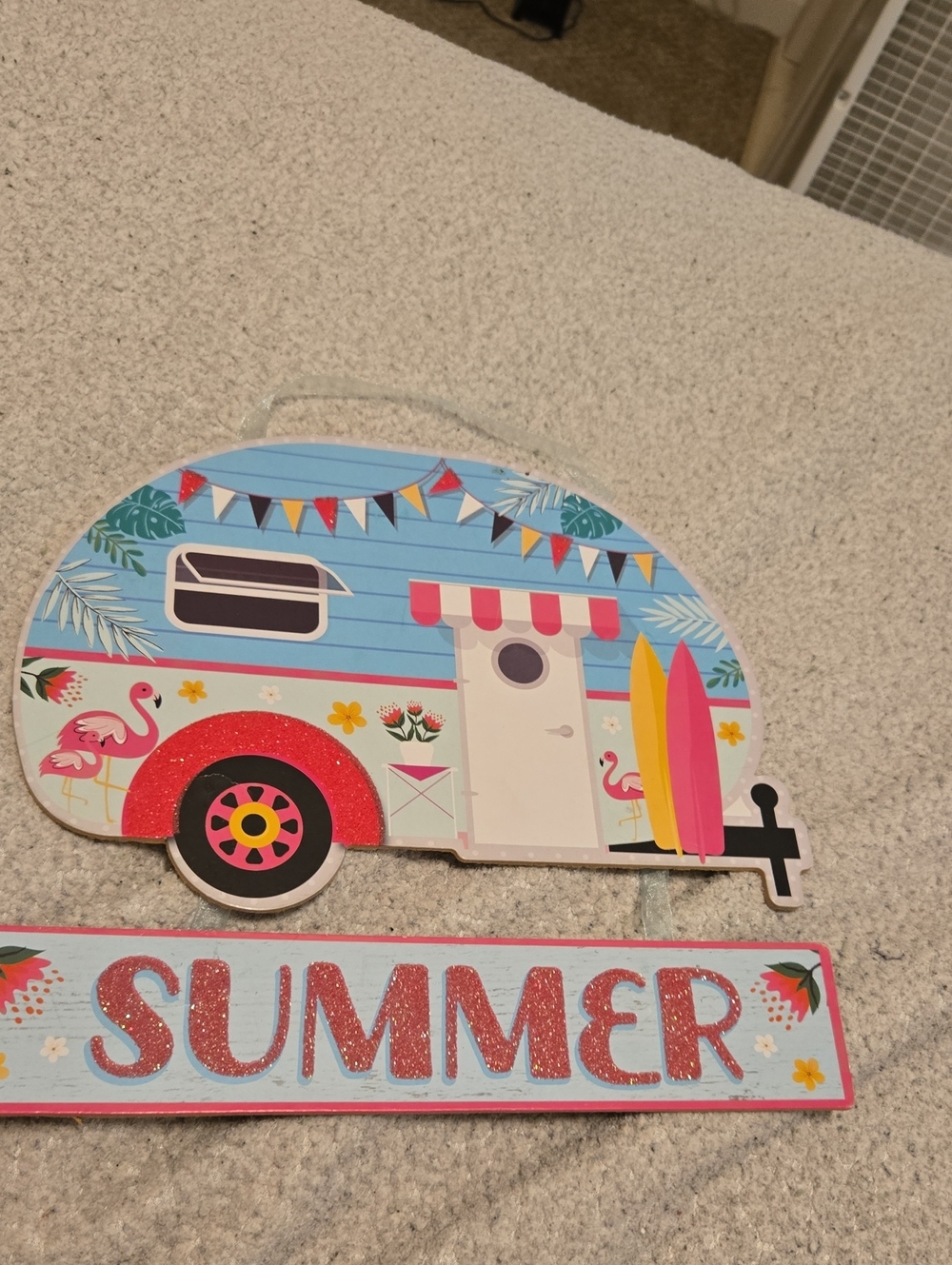 Summer Camper Wall Decor - Blue, Pink & Yellow Nwot